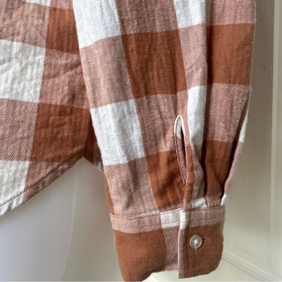 LOFT Plaid Flannel Scoop Hem Peter Pan Collar Puff Shoulder Button down Shirt L - Picture 7 of 9